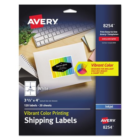 AVERY DENNISON Color Inkjet Labels, 3.33x4, White, PK120 8254